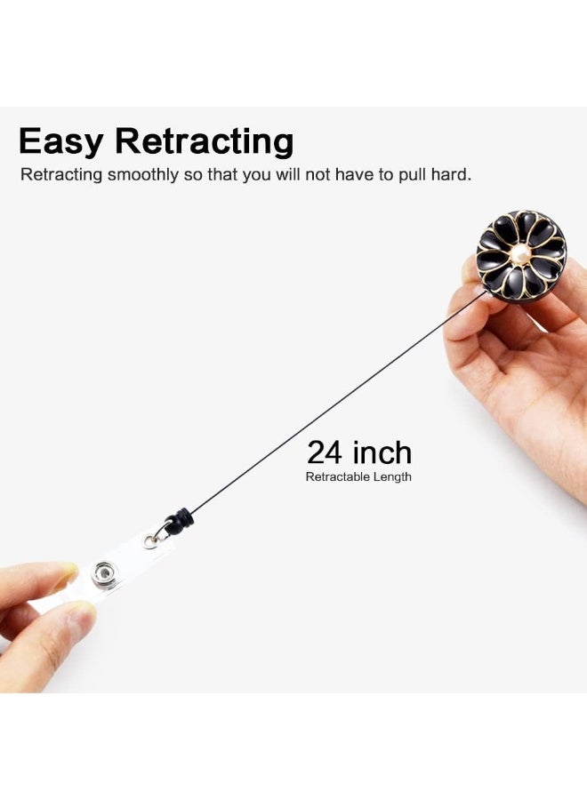 يوڠام 3 قطع من حاملي الشارات القابلة للسحب مع مشبك تمساح – بكرة شارة هوية بحبل قابل للسحب بطول 24 بوصة مع خرزة لؤلؤية - Image 3