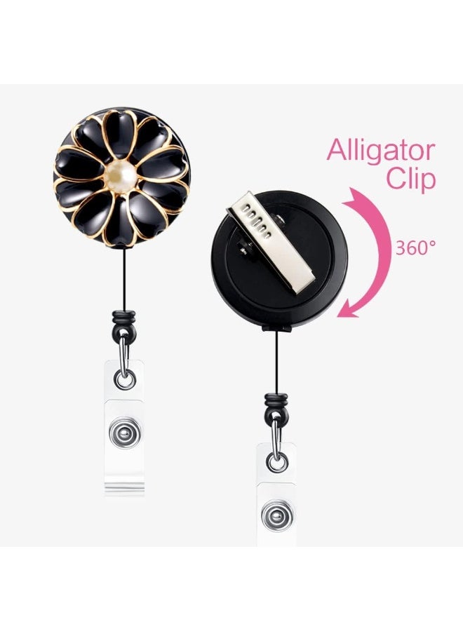 يوڠام 3 قطع من حاملي الشارات القابلة للسحب مع مشبك تمساح – بكرة شارة هوية بحبل قابل للسحب بطول 24 بوصة مع خرزة لؤلؤية - Image 4