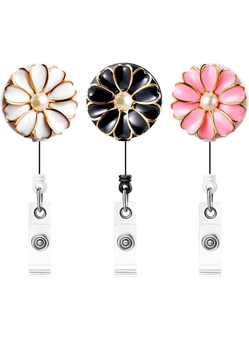 يوڠام 3 قطع من حاملي الشارات القابلة للسحب مع مشبك تمساح – بكرة شارة هوية بحبل قابل للسحب بطول 24 بوصة مع خرزة لؤلؤية - Image 1