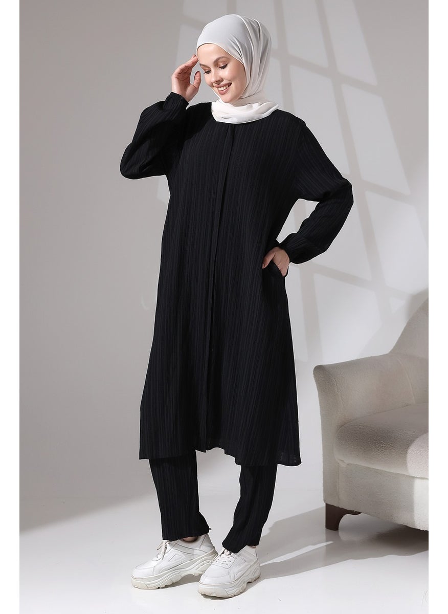 İhvan Ihvan Women's Wrapped Fabric Hidden Zipper Double Set Hajj Umrah Outfit Black  - Image 3