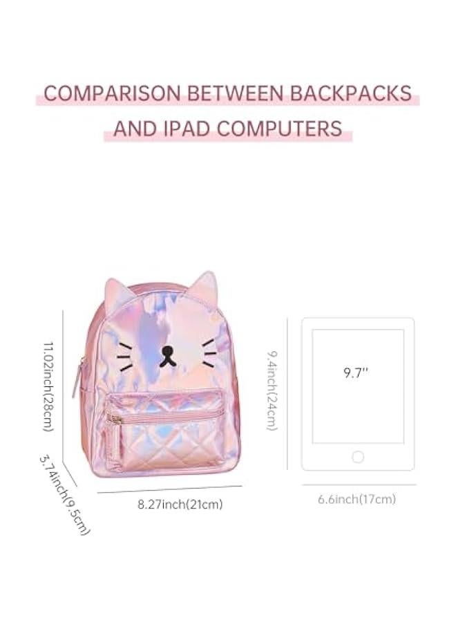 Women's Laser Holographic Backpack Cute Hologram Shoulder Bag Casual Daypack Purse  Birthday Gift,Pink Cat - Image 3