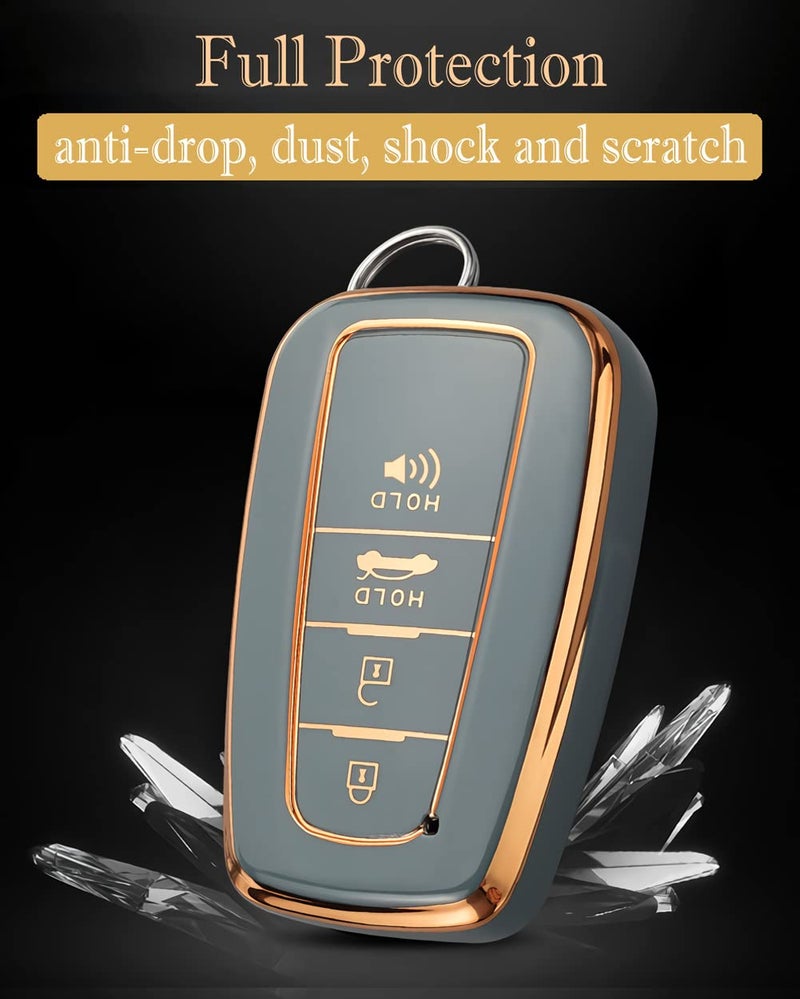 Cacacar for Toyota Camry RAV4 Key Fob Cover with Keychain,for Highlander Avalon GT86 Key Fob Case Premium Soft TPU 360 Degree Protector Holder (B-Gray) - Image 4