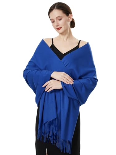QBSM Womens Royal Blue Large Soft Pashmina Scarfs Evening Dresses Shawls Wraps - Image 1