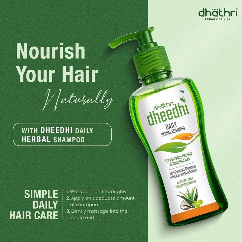 Dhathri Dheedhi Daily Herbal Shampoo with Tulsi, Amla, Aloevera & Brahmi | Daily Use Herbal Anti-Hairfall & Anti-Frizz Shampoo for Strong & Healthy Hair | For Men & Women, 250ml - Image 1