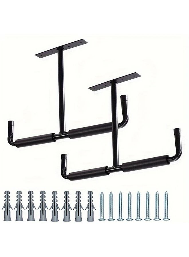 رفوف تخزين معدنية سوداء ثقيلة مثبتة على السقط مع خطاطيف 2 قطعة - Image 2