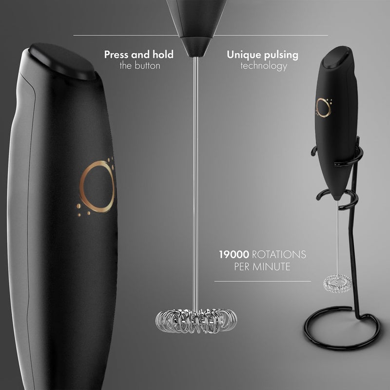 Unicoff Milk Frother Matte Black - Coffee Frother Handheld with Electric Whisk - 19000 rpm - Book Recipes and Stainless Steel Stand Included - Hand Mixer Electric (Matte Black Onyx) - Image 5
