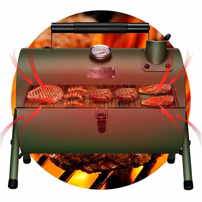 MAISON HUIS Adjustable Portable Charcoal Grill Multi-functional Metal Small BBQ Smoker for Outdoor Hiking Picnic(Green) - Image 4