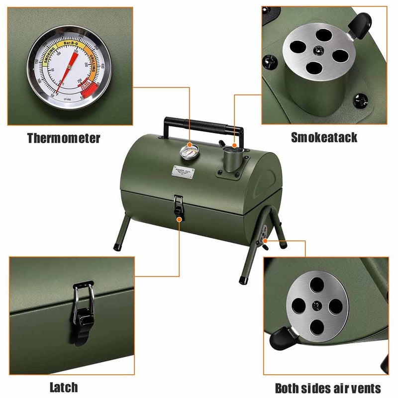 MAISON HUIS Adjustable Portable Charcoal Grill Multi-functional Metal Small BBQ Smoker for Outdoor Hiking Picnic(Green) - Image 3