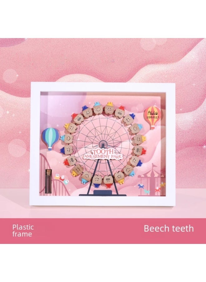 T10 Plastic Frame Toothpick Box Boys Girls Tooth Tissue Storage Memo Box Baby Remembrance Storage Youth Suitable-Color:T10 Plastic Frame Beech Teeth-tooth Paradise-girls  - Image 1