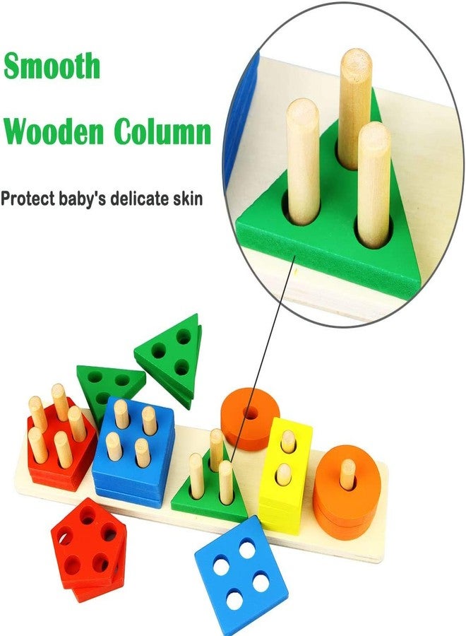 Authfort Wooden Educational Toys Shapes Sorter Chunky Puzzle with 20 Solid Wood Pieces - Your Dream Toys - Image 3