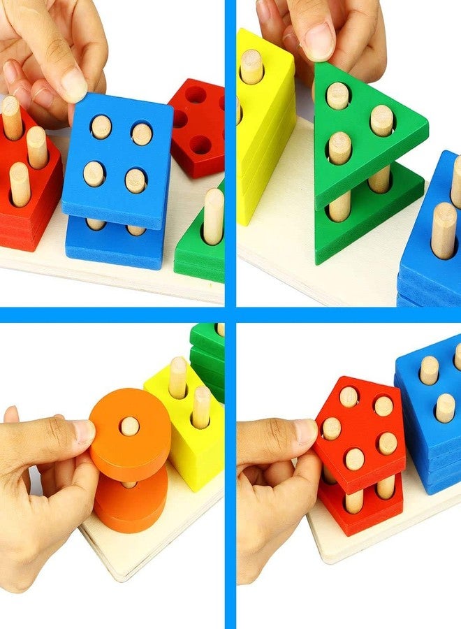 Authfort Wooden Educational Toys Shapes Sorter Chunky Puzzle with 20 Solid Wood Pieces - Your Dream Toys - Image 4