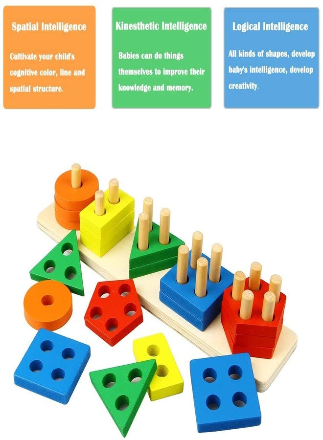 Authfort Wooden Educational Toys Shapes Sorter Chunky Puzzle with 20 Solid Wood Pieces - Your Dream Toys - Image 5