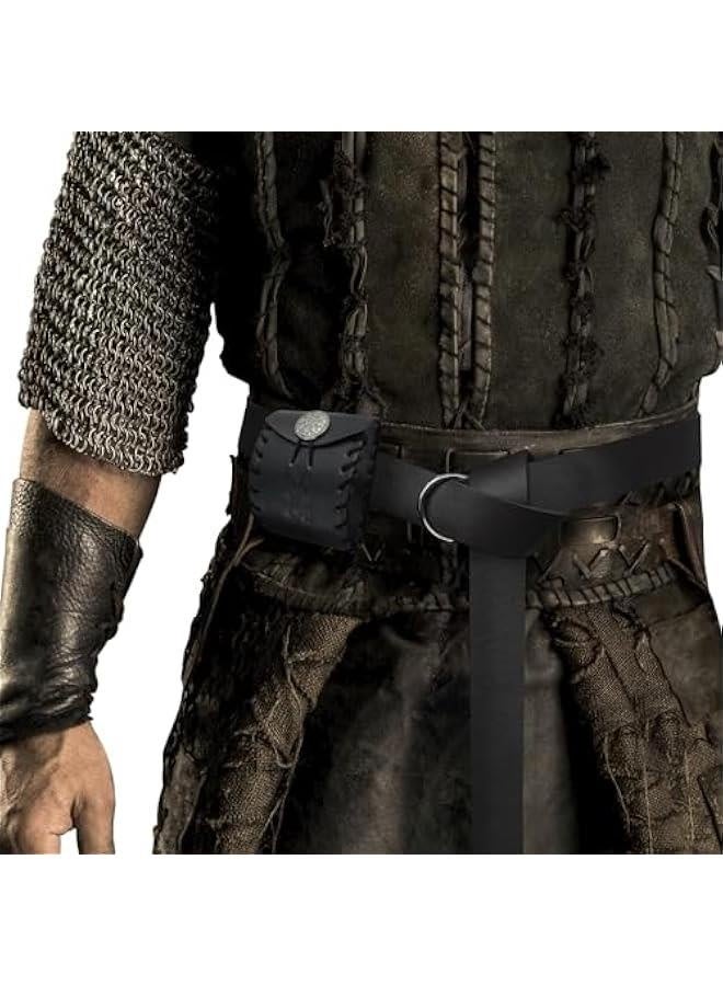 Medieval Faux Leather Mini Belt Bag, Portable Renaissance Belt Pouch, Nordic Coin Purse Dice Bag for LARP Ren Faire (Black B) - Image 2