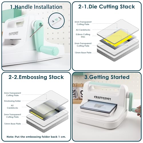 CraftGenes Manual Die Cutting Machine, Embossing Machine 6'' Opening Size for Cardmaking, Scrapbooking, and DIY Crafts – Complete Set with A5 Die Cuts, Embossing Folders, Plates, Clear Stamps - Image 4
