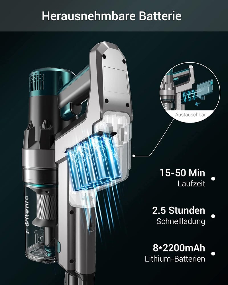 أولتينيك مكنسة كهربائية لاسلكية Ultenic U11 Pro، قوة شفط تصل إلى 25 كيلوباسكال، مدة عمل تصل إلى 50 دقيقة، تحكم باللمس، سهولة في تفريغ القمامة، شحن سريع، مكنسة متعددة الاستخدامات مناسبة للسجاد وشعر الحيوانات الأليفة والأرضيات الصلبة. - Image 4
