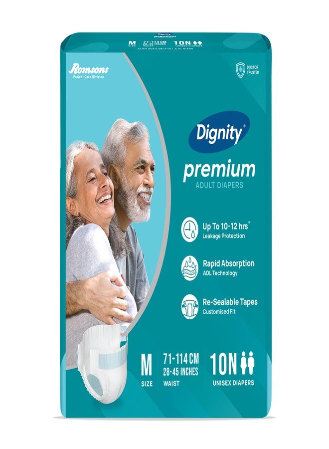 DIGNITY Premium Tape Style Adult Diapers - M (10 Pieces) With Wetness Indicator and Leakage Protection Upto 10-12 Hrs. - Image 1