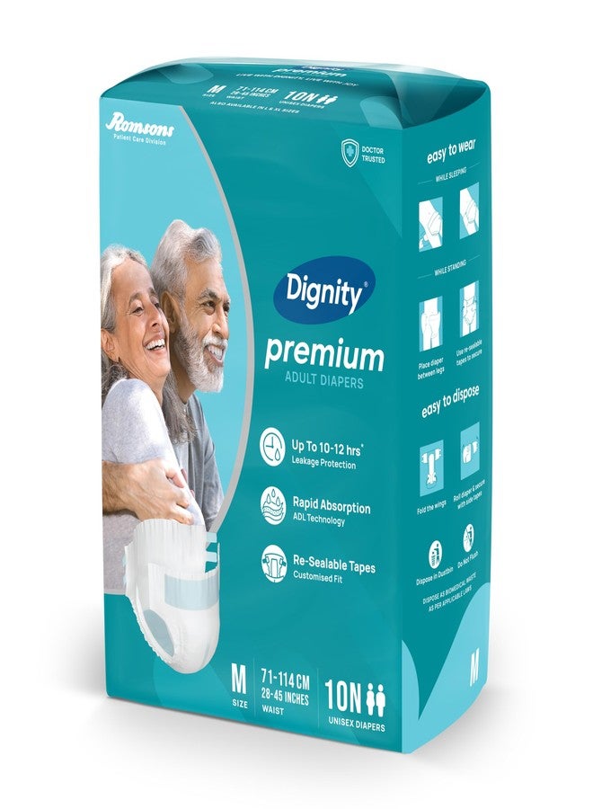 DIGNITY Premium Tape Style Adult Diapers - M (10 Pieces) With Wetness Indicator and Leakage Protection Upto 10-12 Hrs. - Image 2