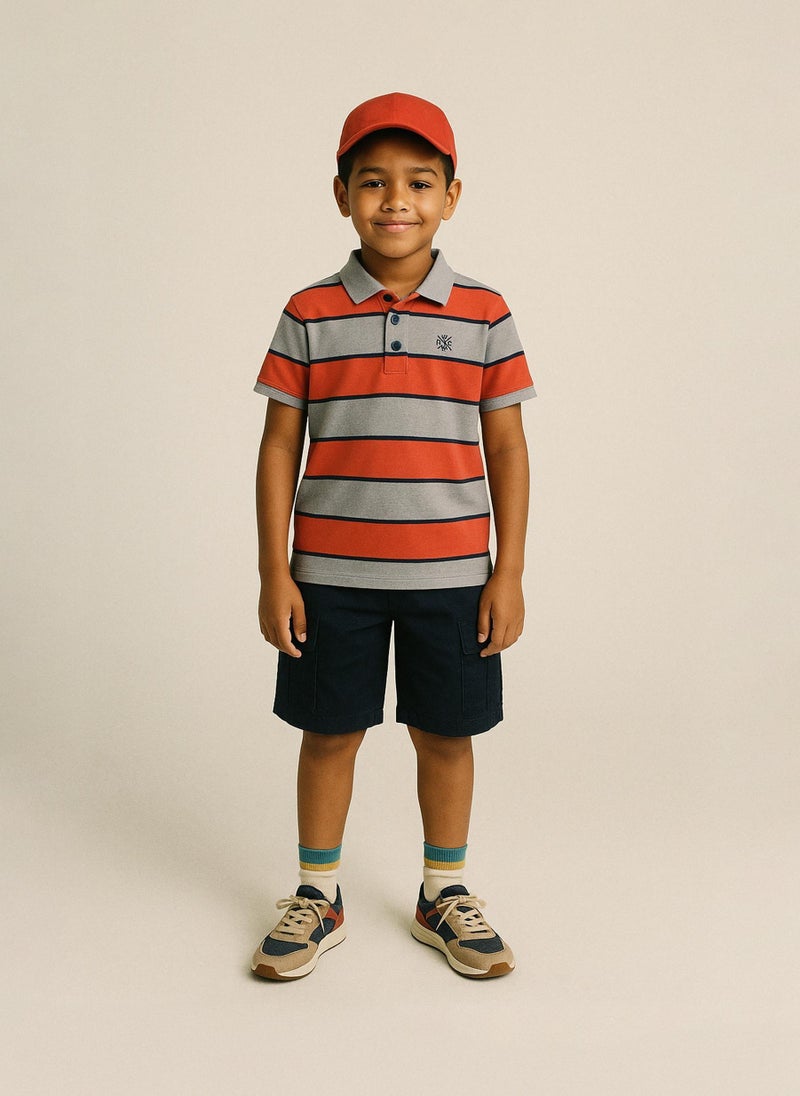MINOTI Boys' Short Sleeve Polo Shirt with Button Placket - Image 1