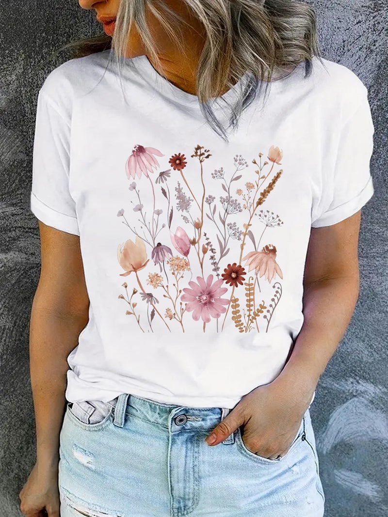 European and American summer women's clothing pattern printing round neck short sleeve T-shirt casual fashion foreign trade explosion T-shirt - Image 3