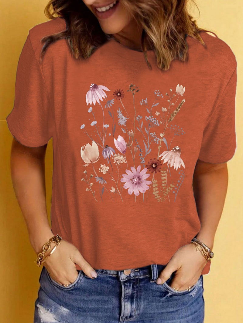 European and American summer women's clothing pattern printing round neck short sleeve T-shirt casual fashion foreign trade explosion T-shirt - Image 2