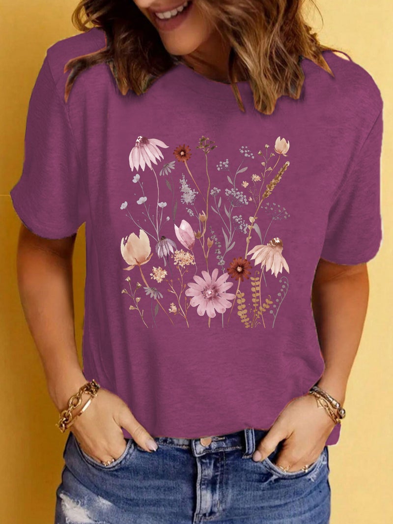 European and American summer women's clothing pattern printing round neck short sleeve T-shirt casual fashion foreign trade explosion T-shirt - Image 1