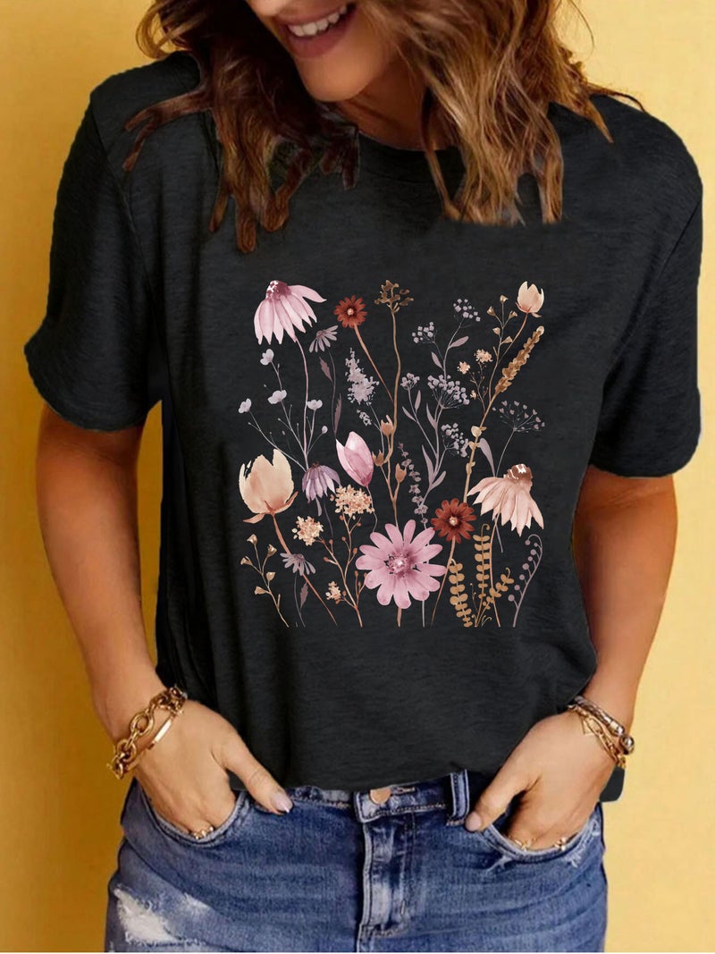 European and American summer women's clothing pattern printing round neck short sleeve T-shirt casual fashion foreign trade explosion T-shirt - Image 4