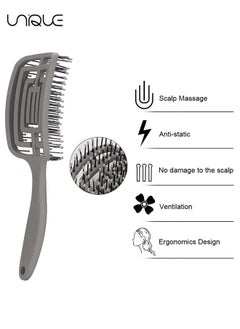 Unique Hair Brush - Detangler Brush With Nylon Bristles - for Women and Men - Paddle Detangling Brush for Wet Dry Curly Thick Straight Hair（Grey）  - Image 3