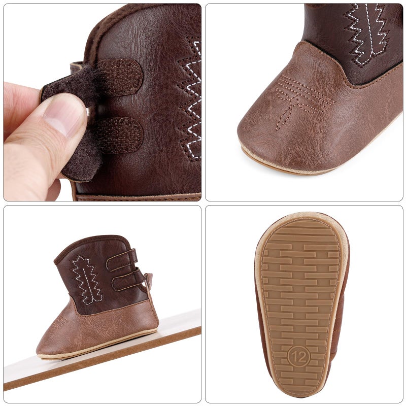 MK MATT KEELY Leather Western Boots Cowboy Bootie Soft Sole Non-Slip Crib Shoes for Baby Infant Toddler Girls Boys Newborn - Image 4