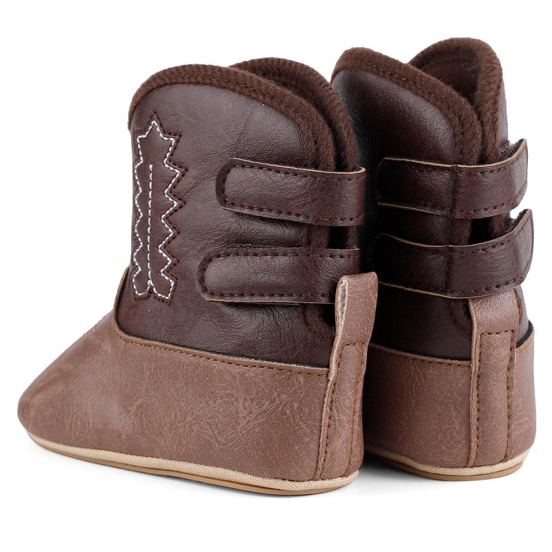 MK MATT KEELY Leather Western Boots Cowboy Bootie Soft Sole Non-Slip Crib Shoes for Baby Infant Toddler Girls Boys Newborn - Image 5
