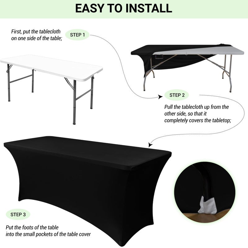 Obstal 8Ft Stretch White Spandex Table Cover for Standard Folding Tables - 2 Pack Universal Rectangular Fitted Tablecloth for Party, Banquet, Events, Trade Show (White, 96L x 30W x 30H Inches) - Image 5