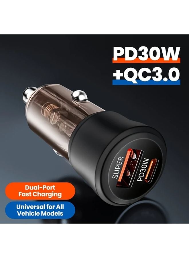 60W شاحن سيارة أسود شفاف PD30W QC30W شاحن مزدوج سريع مضغوط محول فاخر - Image 3