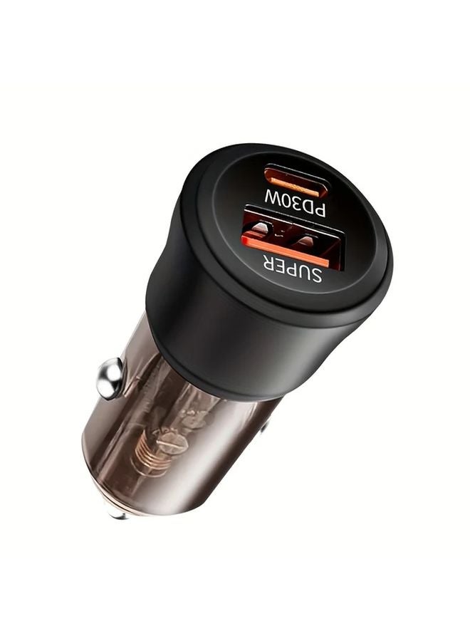 60W شاحن سيارة أسود شفاف PD30W QC30W شاحن مزدوج سريع مضغوط محول فاخر - Image 1