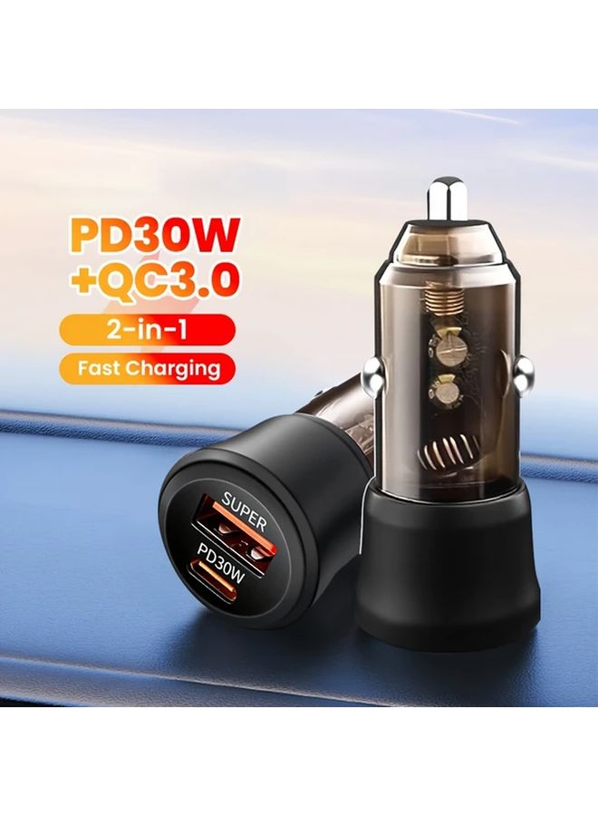 60W شاحن سيارة أسود شفاف PD30W QC30W شاحن مزدوج سريع مضغوط محول فاخر - Image 2