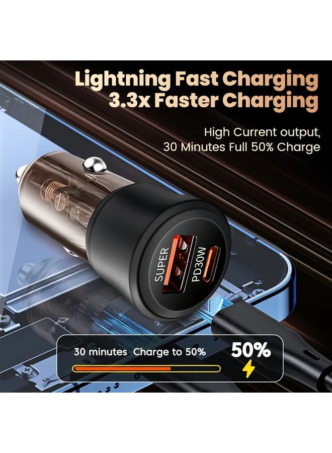 60W شاحن سيارة أسود شفاف PD30W QC30W شاحن مزدوج سريع مضغوط محول فاخر - Image 4