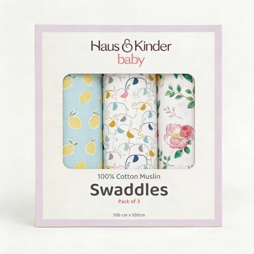 haus & kinder 100% Cotton Muslin Swaddle Wrap for New Born Baby | Pack of 3 (100×100 cm) | Baby Blanket & Swaddles for Newborn | Little Sunshine Collection - Image 2
