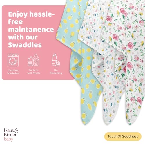 haus & kinder 100% Cotton Muslin Swaddle Wrap for New Born Baby | Pack of 3 (100×100 cm) | Baby Blanket & Swaddles for Newborn | Little Sunshine Collection - Image 5