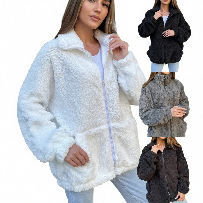 Women's Winter Fleece Open Front Cardigan Jacket - Image 1