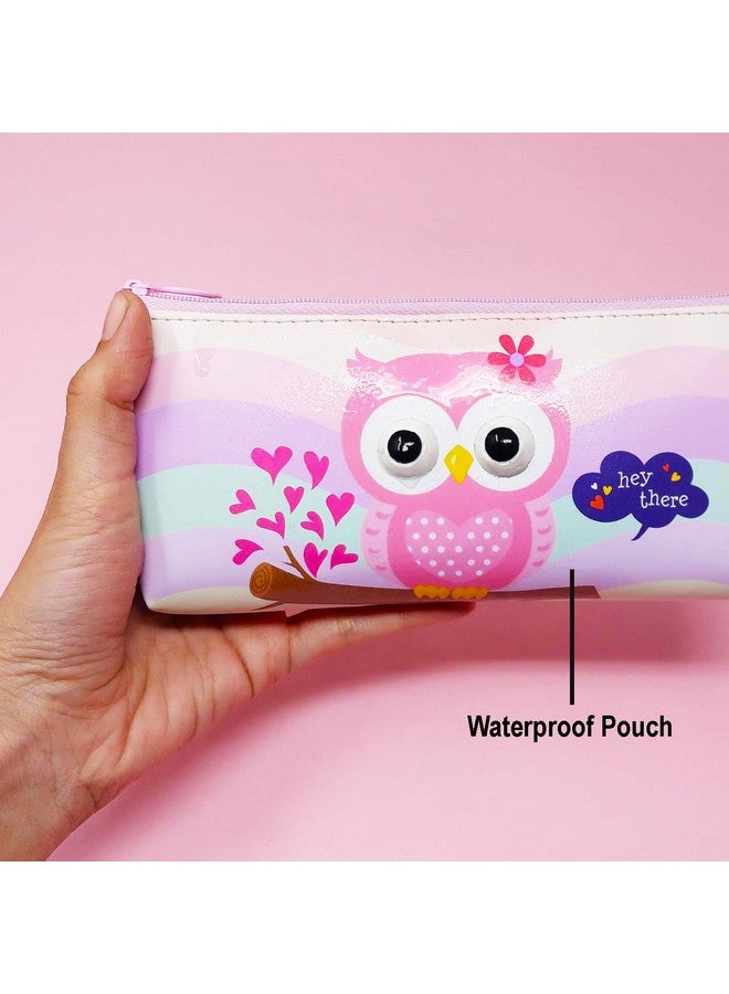 PARTEET Owl Printed Pencil Pouch for Kids.Students Silicone Pencil Case Storage Pouch Travel Pouch with Big Cute Eyes and Zipper Closer Eyes Pencil Holder Return Gift for Kids (Pack of 1) - Image 5