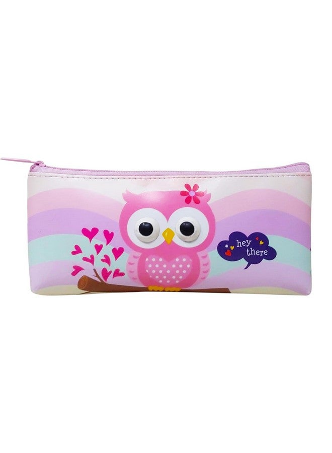 PARTEET Owl Printed Pencil Pouch for Kids.Students Silicone Pencil Case Storage Pouch Travel Pouch with Big Cute Eyes and Zipper Closer Eyes Pencil Holder Return Gift for Kids (Pack of 1) - Image 1