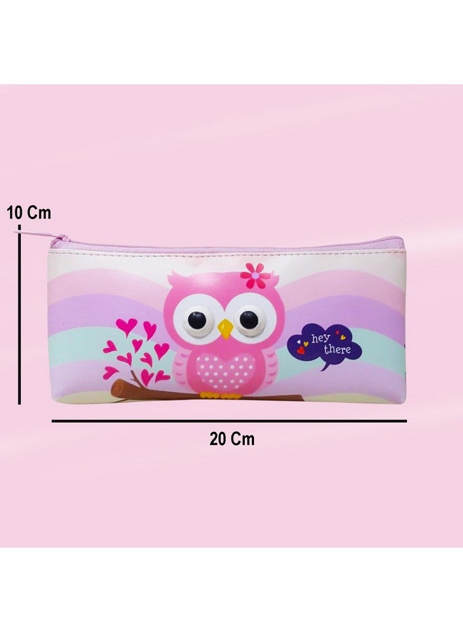 PARTEET Owl Printed Pencil Pouch for Kids.Students Silicone Pencil Case Storage Pouch Travel Pouch with Big Cute Eyes and Zipper Closer Eyes Pencil Holder Return Gift for Kids (Pack of 1) - Image 3