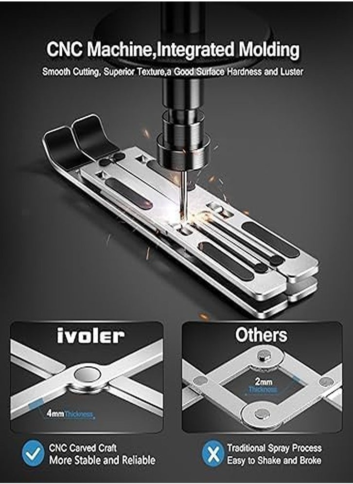 Laptop Stand, Computer Tablet Riser Stand, 6 Angles Adjustable Aluminum Ergonomic Foldable Laptop Stand Compatible with MacBook, iPad, HP, Dell, Lenovo 10-15.6 Inch, Silver