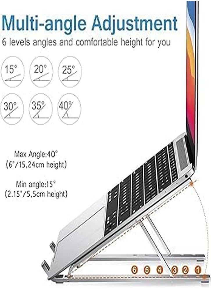 Laptop Stand, Computer Tablet Riser Stand, 6 Angles Adjustable Aluminum Ergonomic Foldable Laptop Stand Compatible with MacBook, iPad, HP, Dell, Lenovo 10-15.6 Inch, Silver