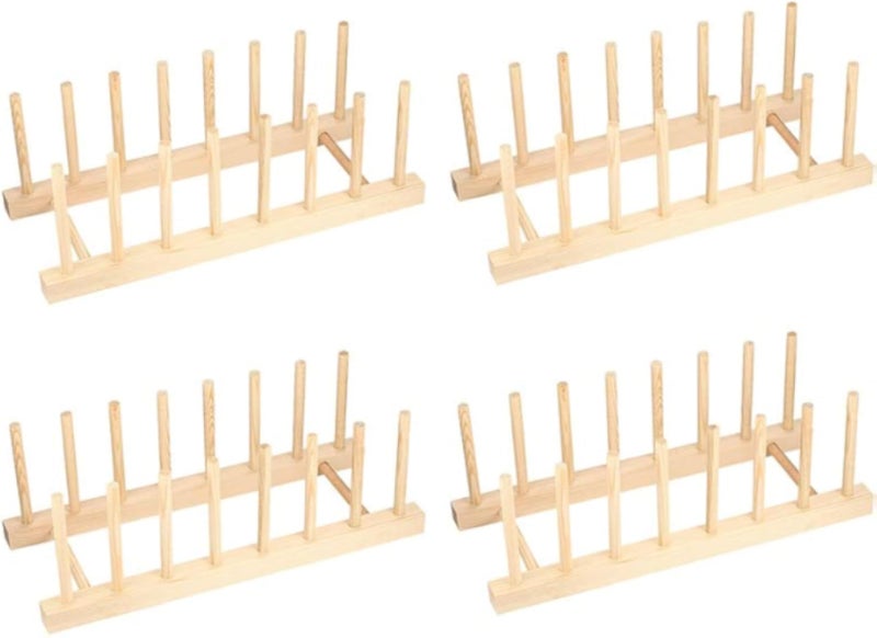 Bamboo Wood Dish Rack for Kitchen Cabinet, Dishes, Books, Wine Glass, Chopping Board Holder, Dish Drainer for Kitchen, Counter (Pack of 4)