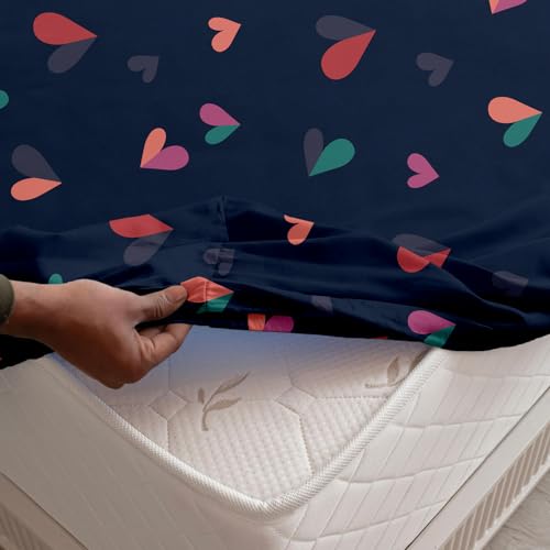 SLEEPINO - All Around Cotton Fitted Bedsheet King Size 72x78 Inches | 100% Cotton King Size Elastic Bedsheet with 2 Pillow Covers |Navy Blue Heart - Image 5
