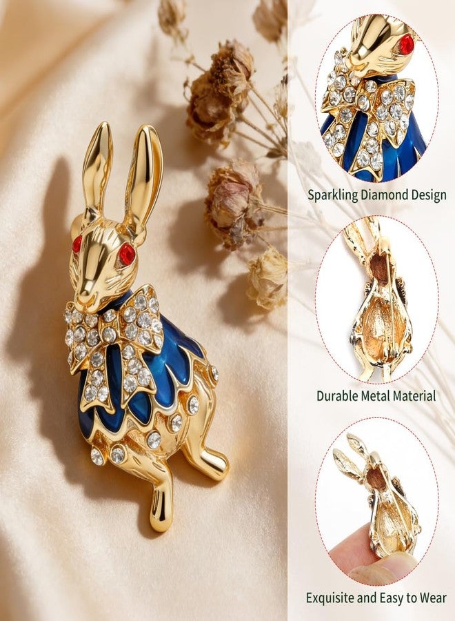 Libemskix Rhinestone Rabbit Brooch Pin for Women Girls Blue Cute Pins Bow Bunny Lapel Pins for Easter Birthday Jewelry Gift Accessories - Image 4