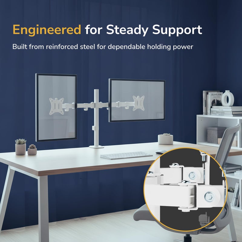 Mount-It! Dual Monitor Mount for Desk, Adjustable Tilt Swivel on Double Monitor Mounts for Screens up to 32â€, Dual Monitor Arms for 2 Monitors, VESA 75x75 and 100x100 C-clamp & Grommet in White - Image 3