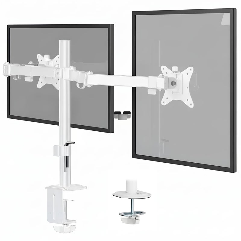 Mount-It! Dual Monitor Mount for Desk, Adjustable Tilt Swivel on Double Monitor Mounts for Screens up to 32â€, Dual Monitor Arms for 2 Monitors, VESA 75x75 and 100x100 C-clamp & Grommet in White - Image 1