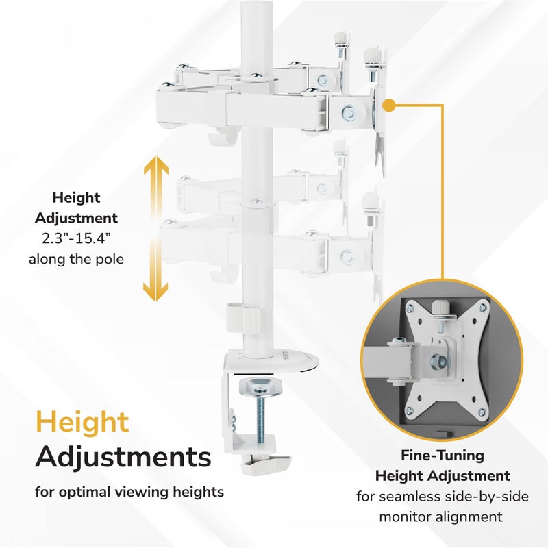 Mount-It! Dual Monitor Mount for Desk, Adjustable Tilt Swivel on Double Monitor Mounts for Screens up to 32â€, Dual Monitor Arms for 2 Monitors, VESA 75x75 and 100x100 C-clamp & Grommet in White - Image 5