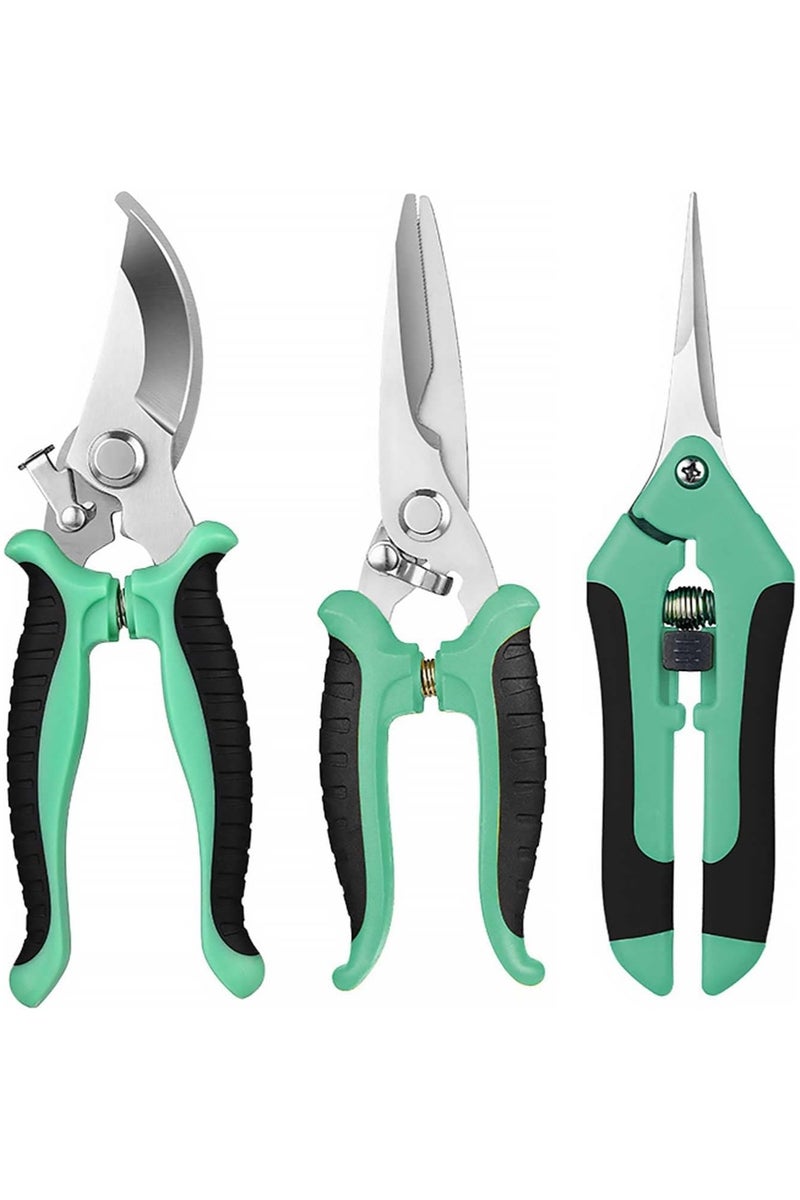الروهيت مجموعة أدوات حديقة مكونة من 3 قطع، مقصات حديقة خفيفة الوزن ومتينة من الفولاذ المقاوم للصدأ، مجموعة أدوات حديقة مريحة للزراعة الخارجية والزهور والفروع والتقليم اليومي للحديقة - Image 1
