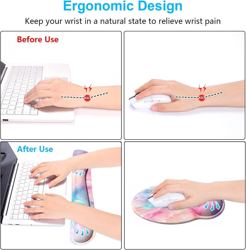 Dapesuom Keyboard Wrist Rest and Mouse Pad with Wrist Support, Cute Memory Foam Cushion for Keyboard and Mouse Set, Desktop Pad Rests with Non Slip Base for Easy Typing & Pain Relief, Colorful Marble - Image 4